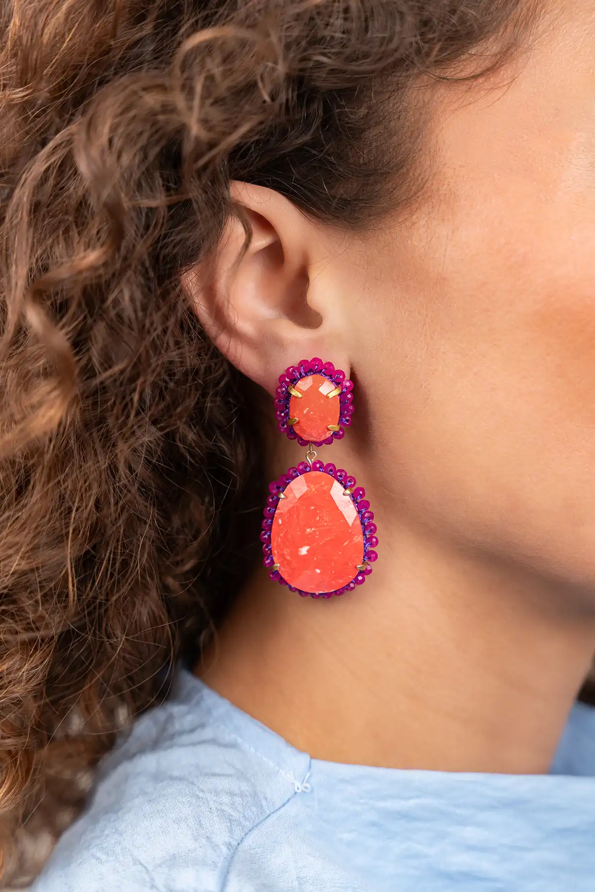 Oranje Oorbellen Bodine Pendant Earring Double L