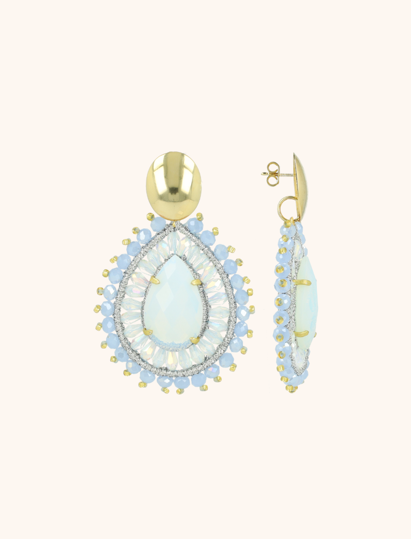 Shiny Frosty Blue Earrings Berber Double Quartz Crystal Drop L