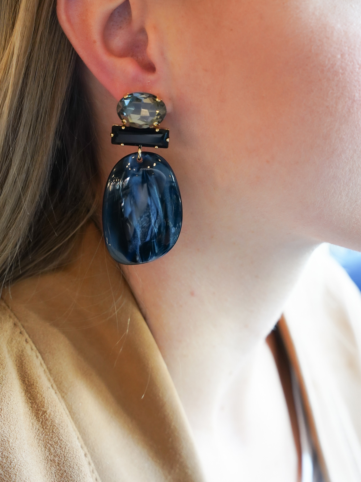 Blauwe Oorbellen Aurora Ovaal L Strass