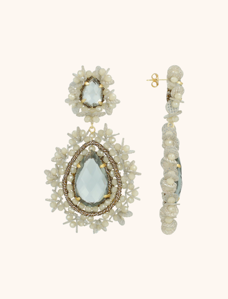 Beige Oorbellen Lara Double Drop Sequins