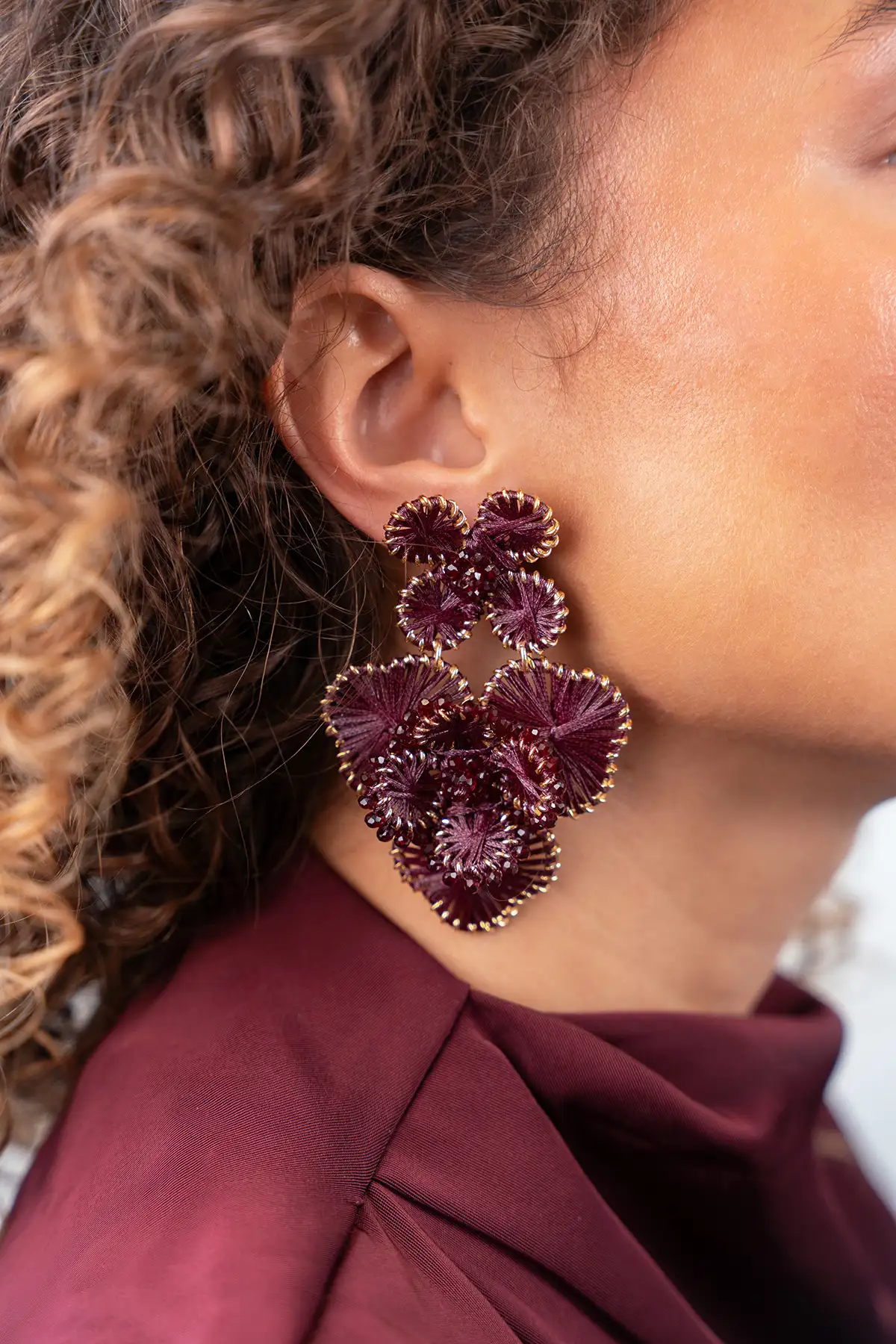 Bordeaux Rode Oorbellen Double Flower Earring L Debby