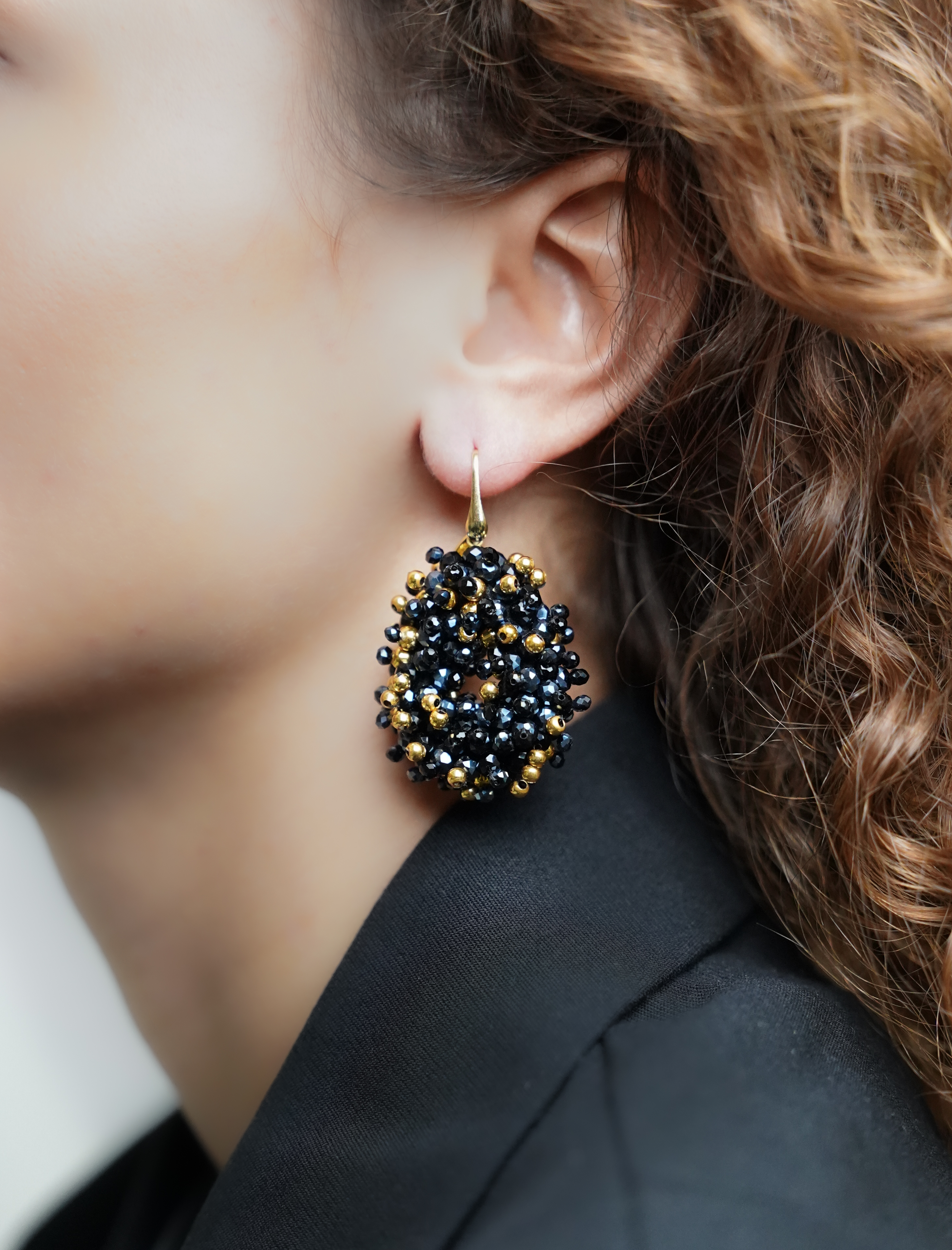Black Earrings Louise Double Stones Drop S