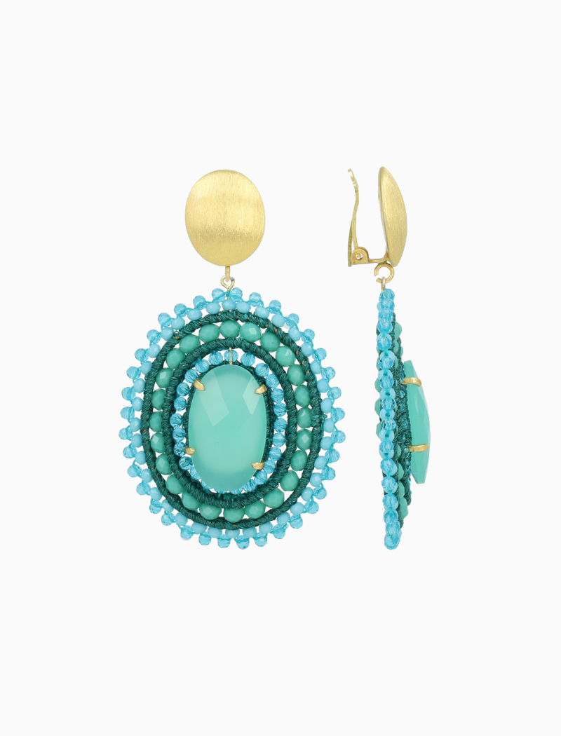 Turquoise Oorbellen Jamie Filled Oval 3 Rings w/ Stone L Clip