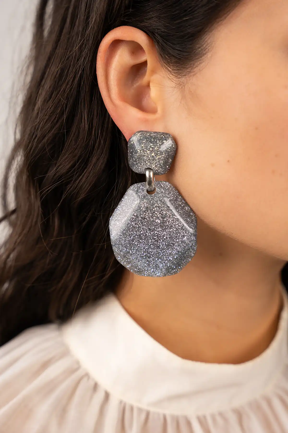 Zilveren Glitter Oorbellen Lyra Double XL