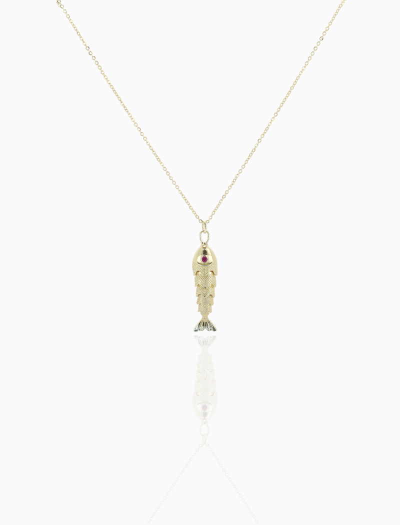 Gold Colored Necklace Charm Fish Rattle M