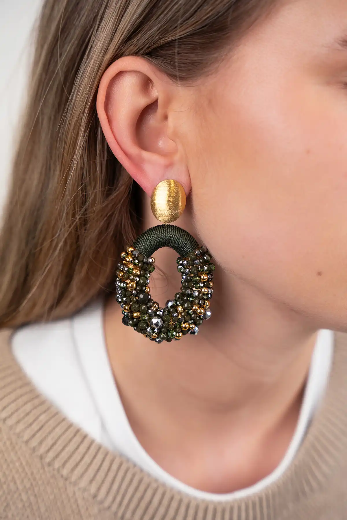 Groene Oorbellen Opheilia Combi Ovaal L