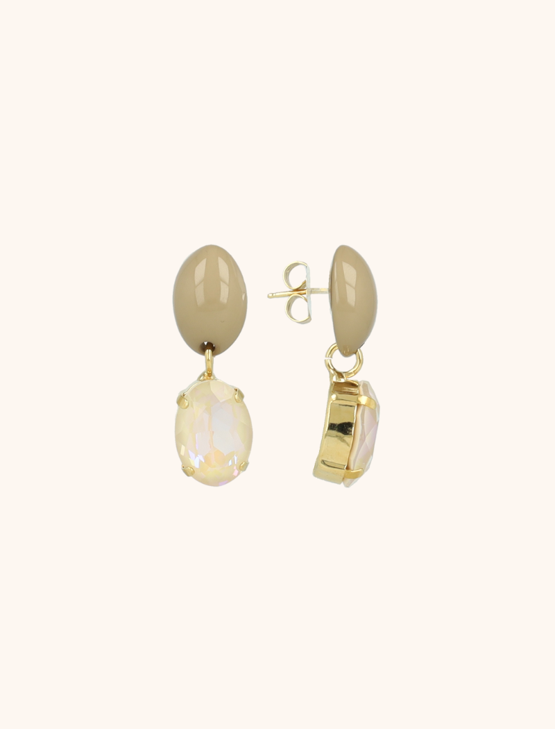 Beige Oorbellen Indy Oval Strass Pendant M