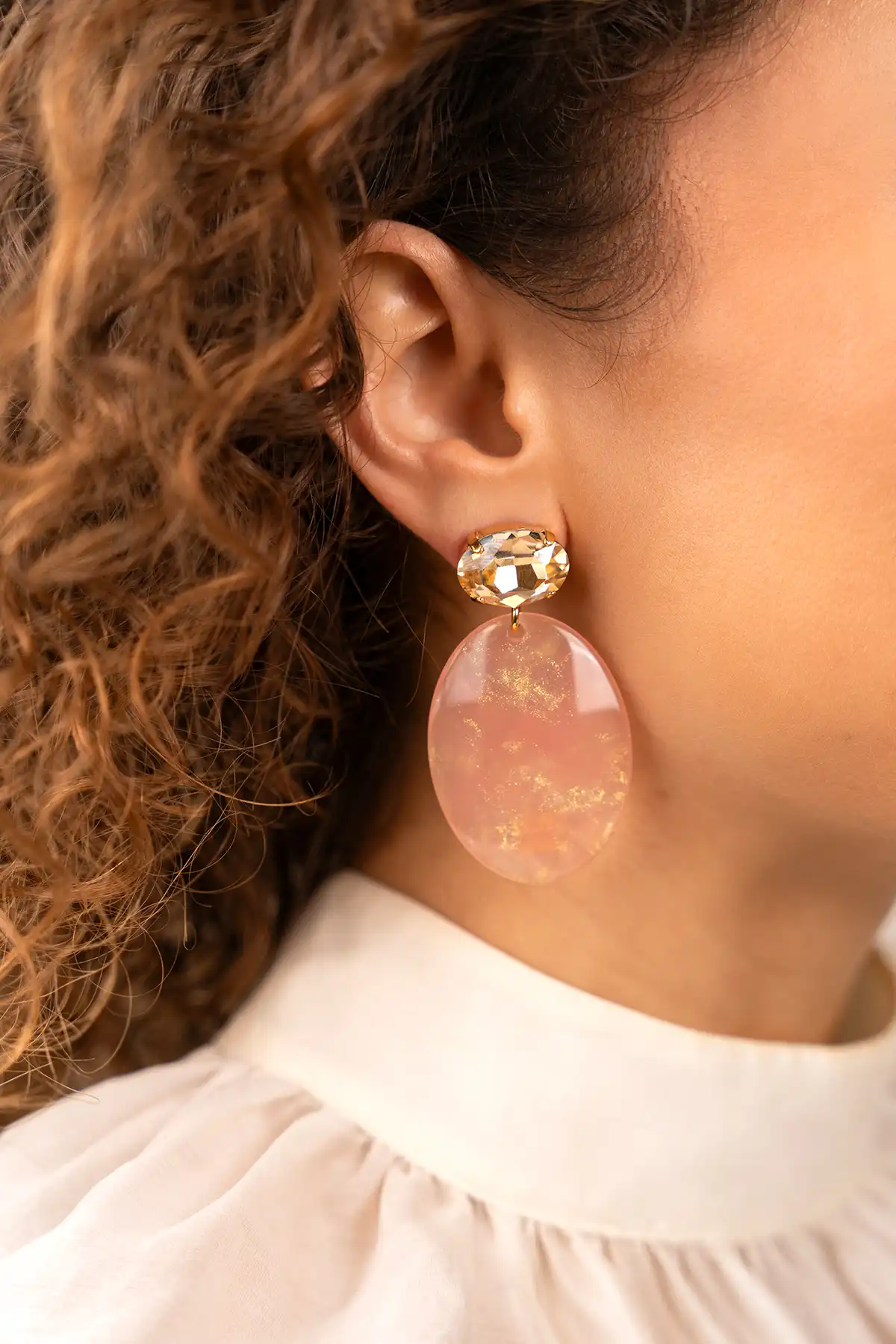 Gold Rose earrings Celia oval L rhinestone