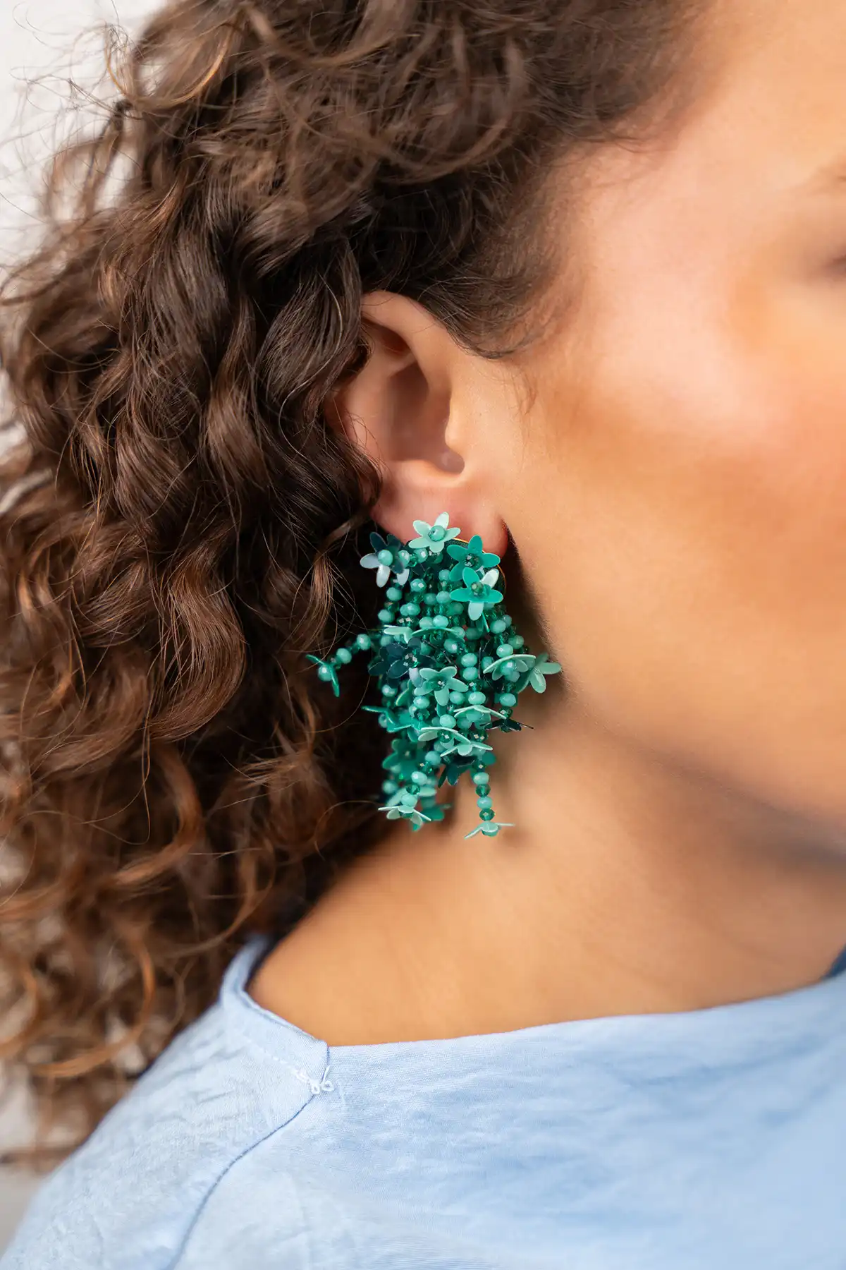 Turquoise Oorbellen Lilly Flower Strings M