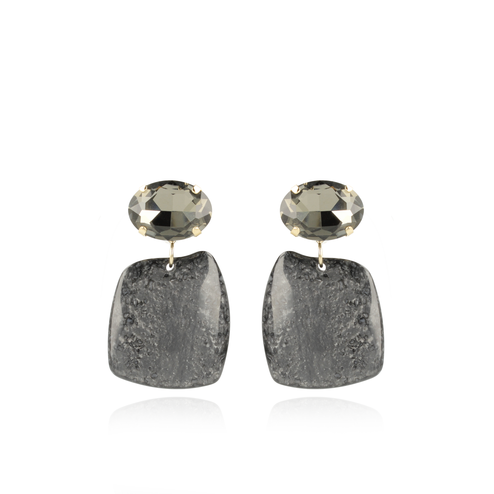 Marble Zwarte Oorbellen Annelie Square Rock Strass