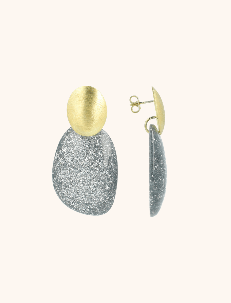 Silver Glitter Earrings Little Sara Asymmetrical Oval S