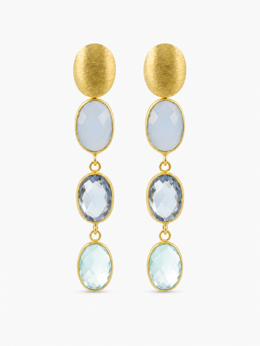 Blue Earrings Three Framed Stones April
