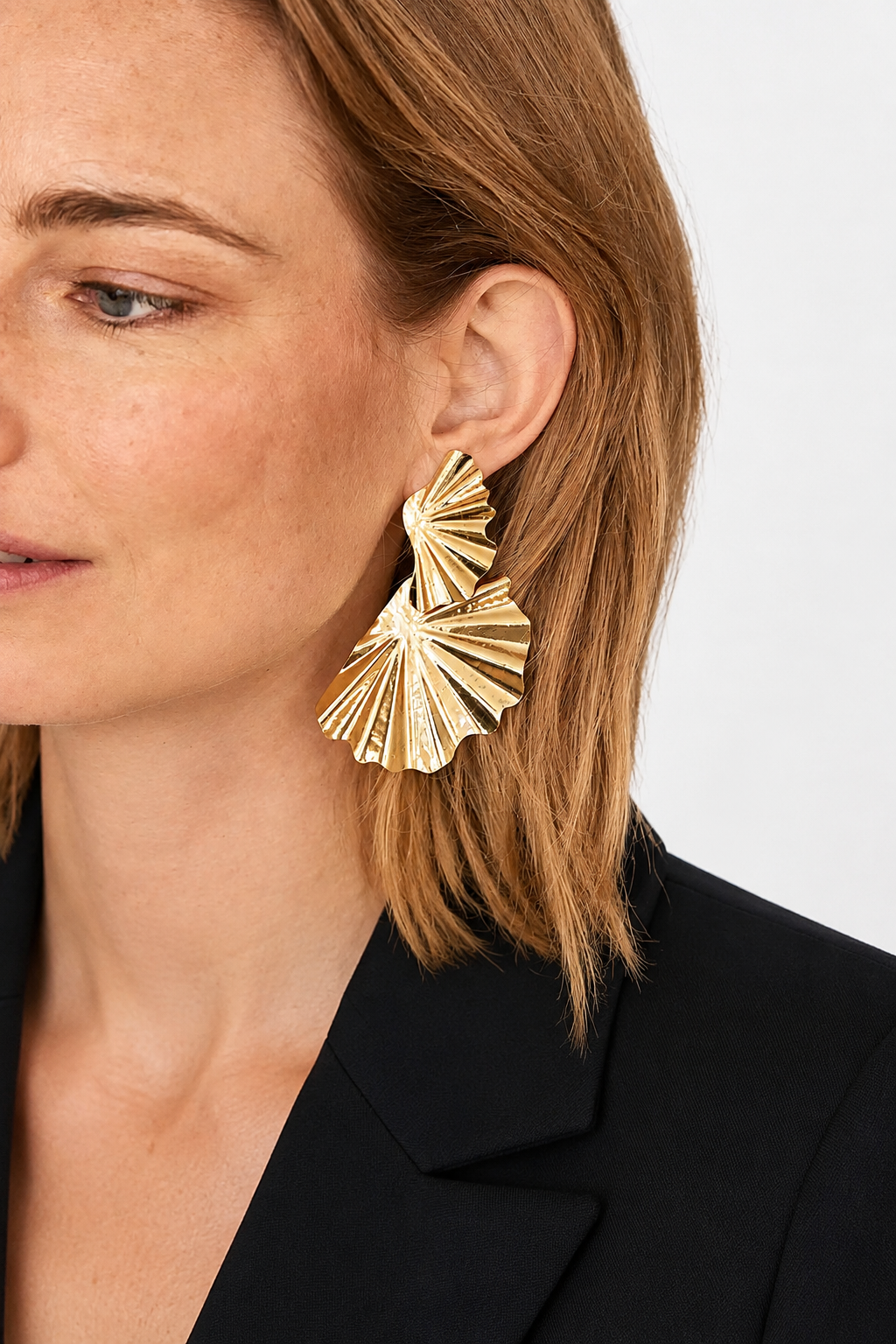 BRASS - Gold Earring Double Leaf Brushed