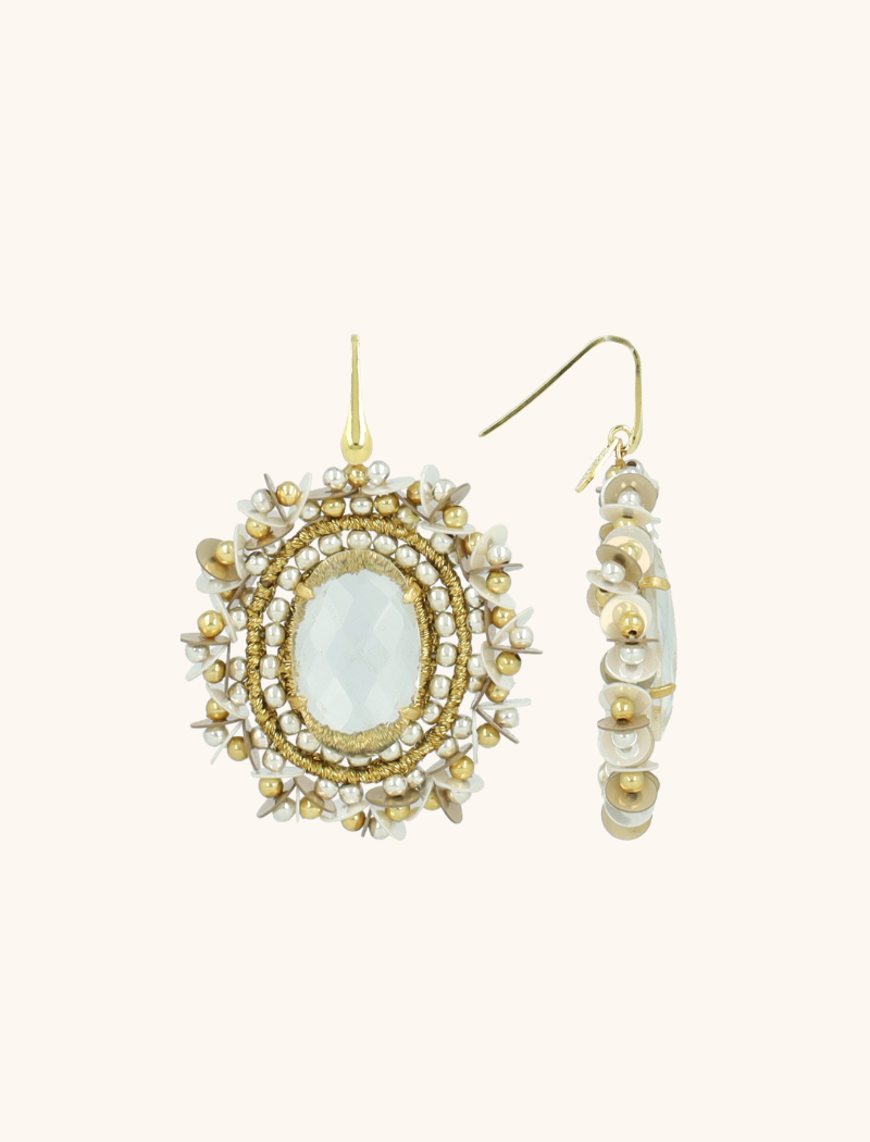 Goud/Zilverkleurige Oorbellen Lara Oval Element Sequins