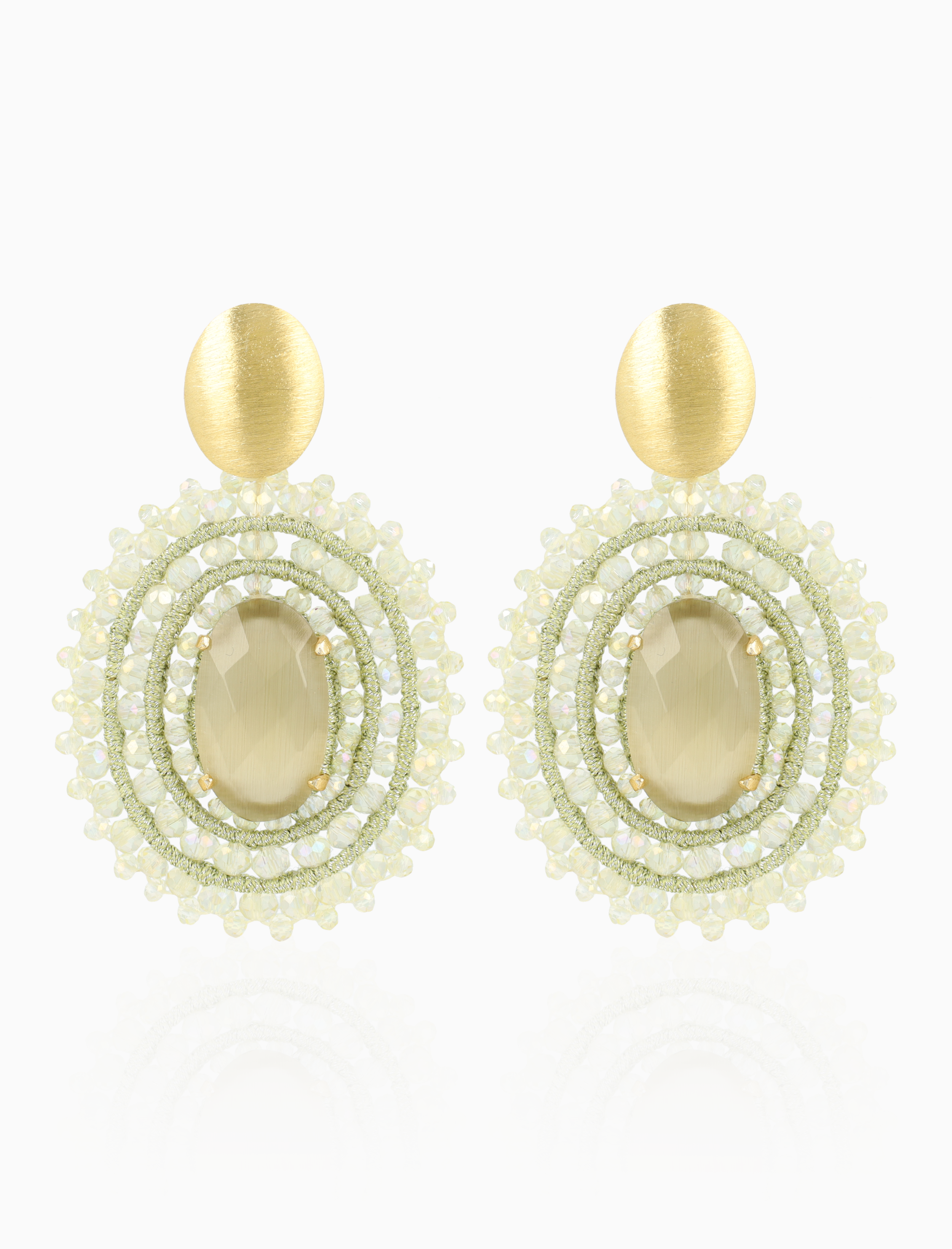Pistache Mint Oorbellen Jamie Filled Oval 3 Rings w/ Stone L