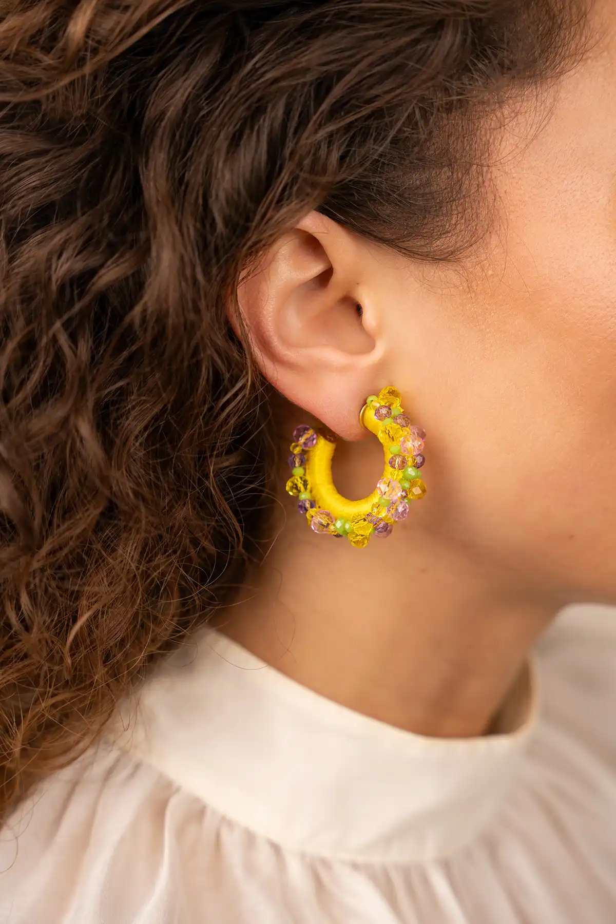 Yellow Lime Mix Earrings Brecht Urchin Creole Irregular Stones S