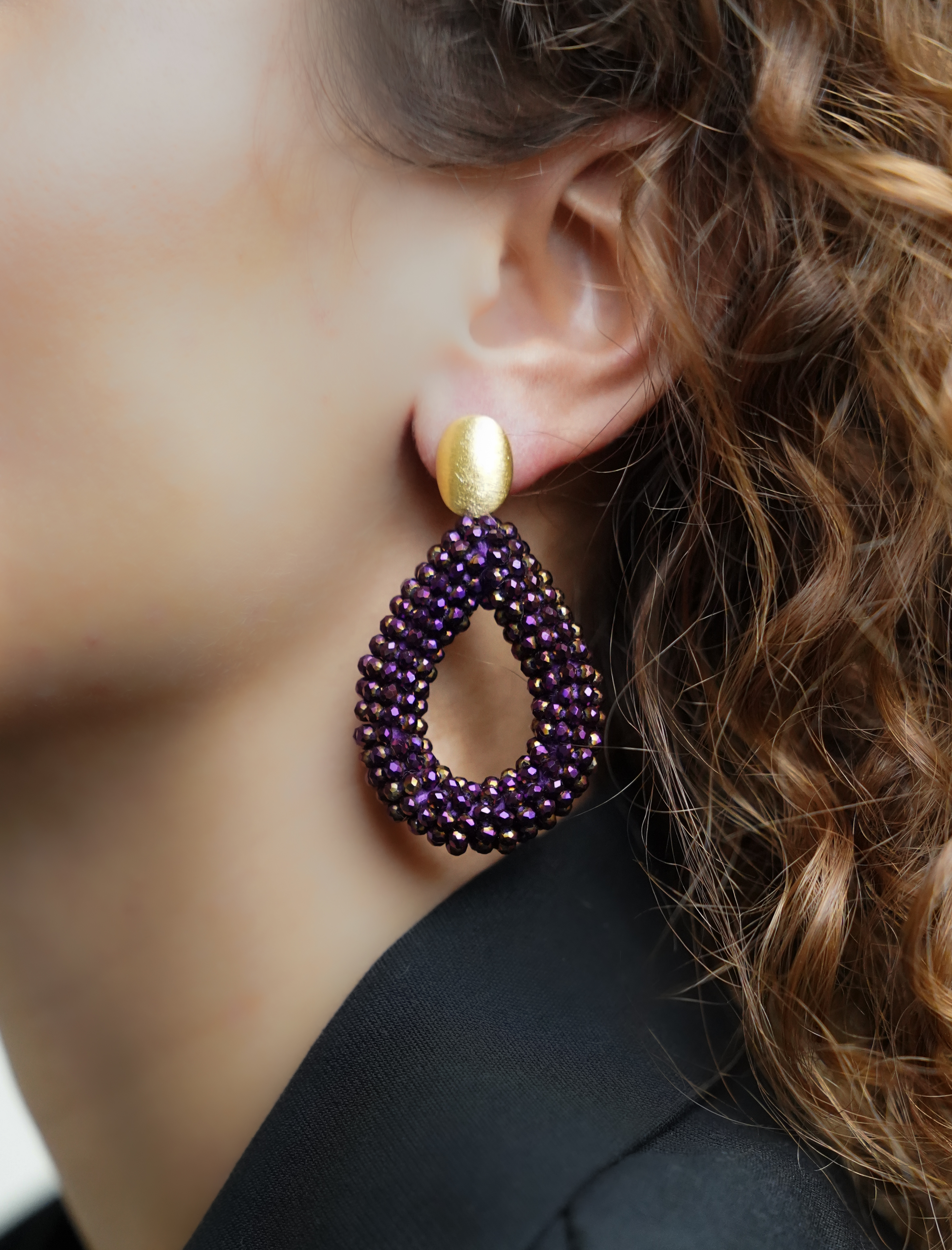 Metallic Purple Earrings Berry Drop L