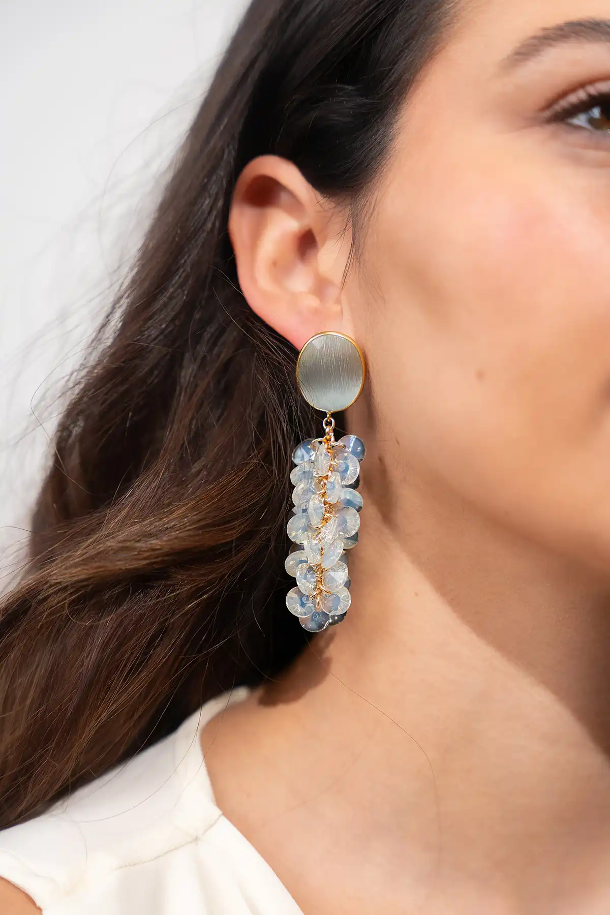 Light Aqua Earrings Lonneke Cluster Sequins