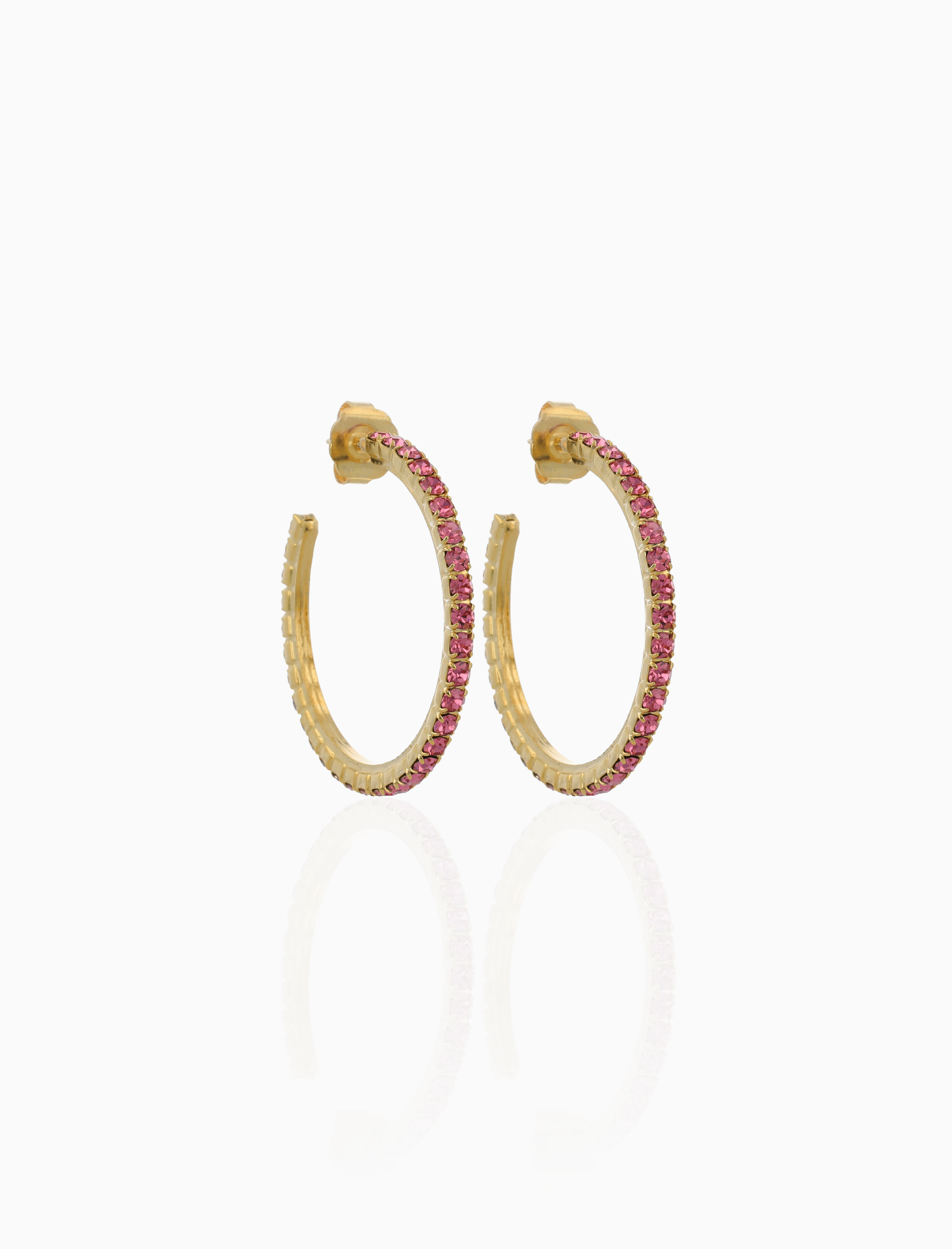 Goudkleurige Oorbellen Tennis Creool Pink Fine Stones L Noor