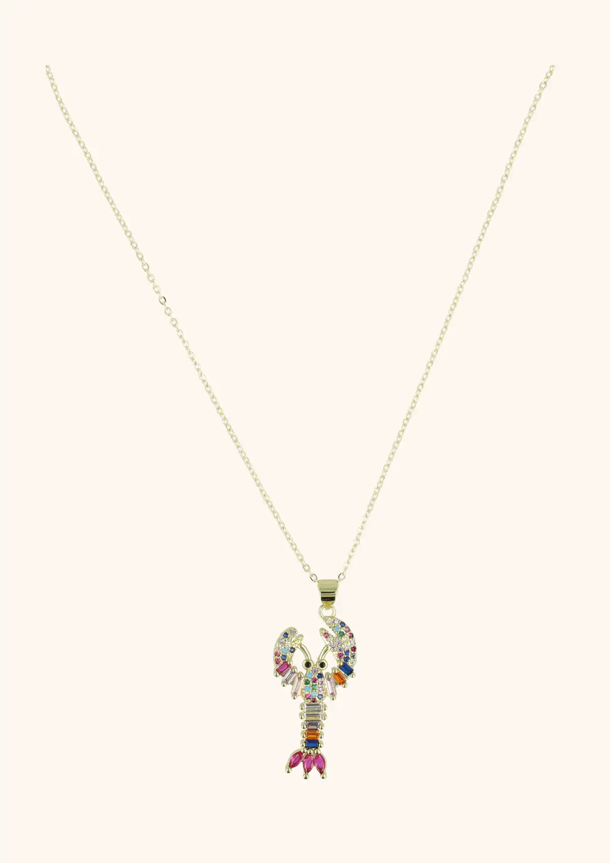 Goldene Halskette Hummer mit Regenbogensteinen