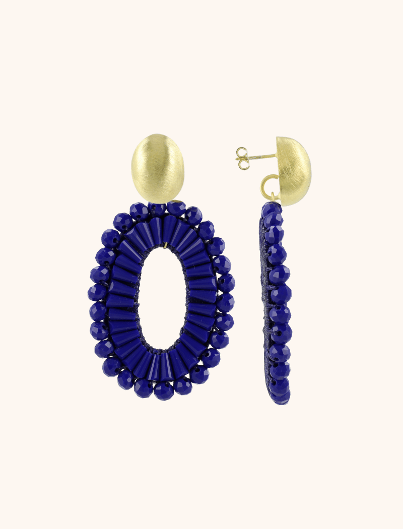 Blue Earrings Open Oval Double Beads Ann-Mary