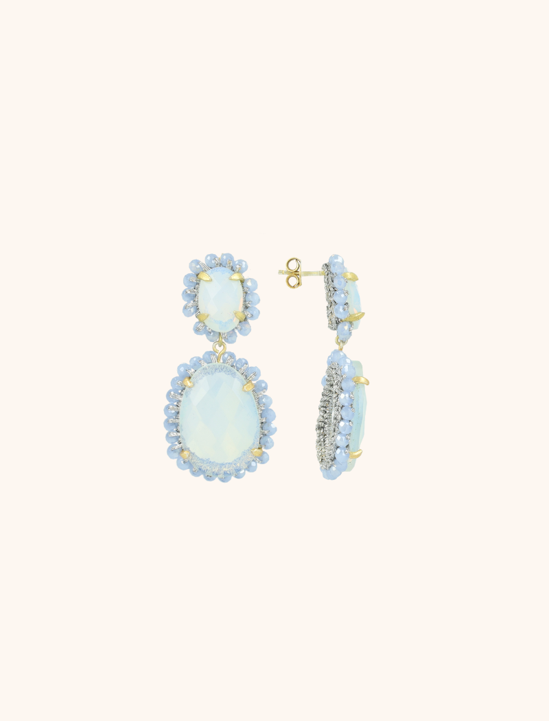 Shiny Frosty Blue Pendant Earrings Double M