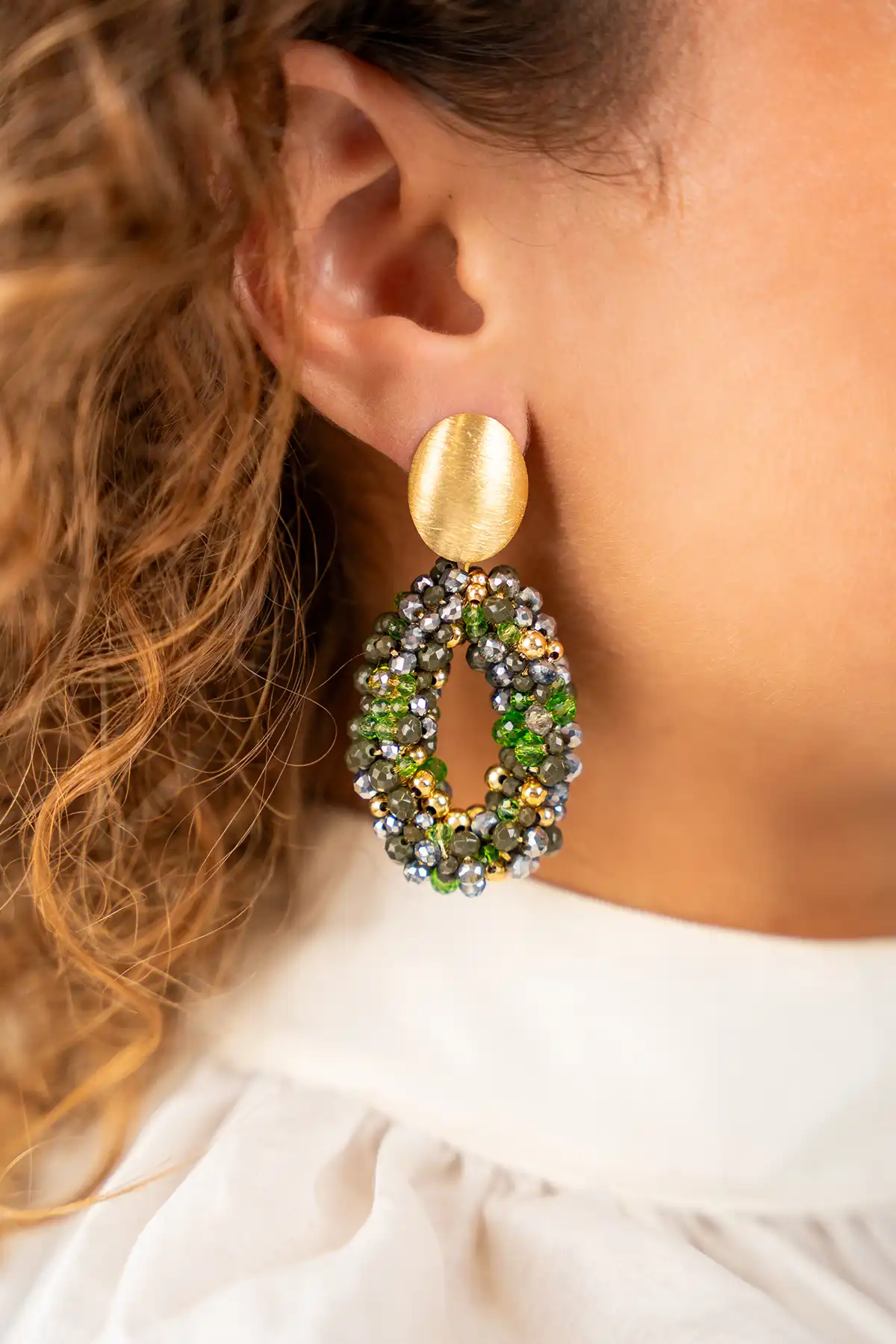 Green Earrings Pomm Oval M
