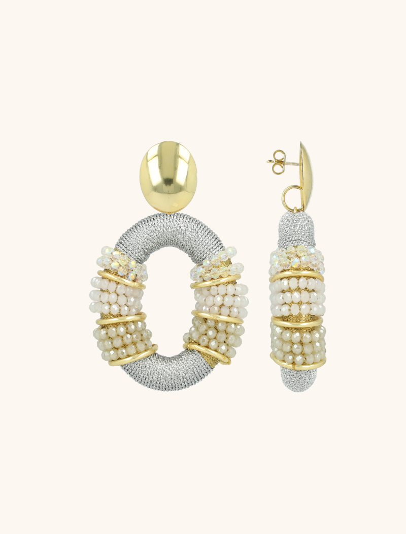 Crystal Silver/Nude Earrings Elle Combi Oval Deluxe L  