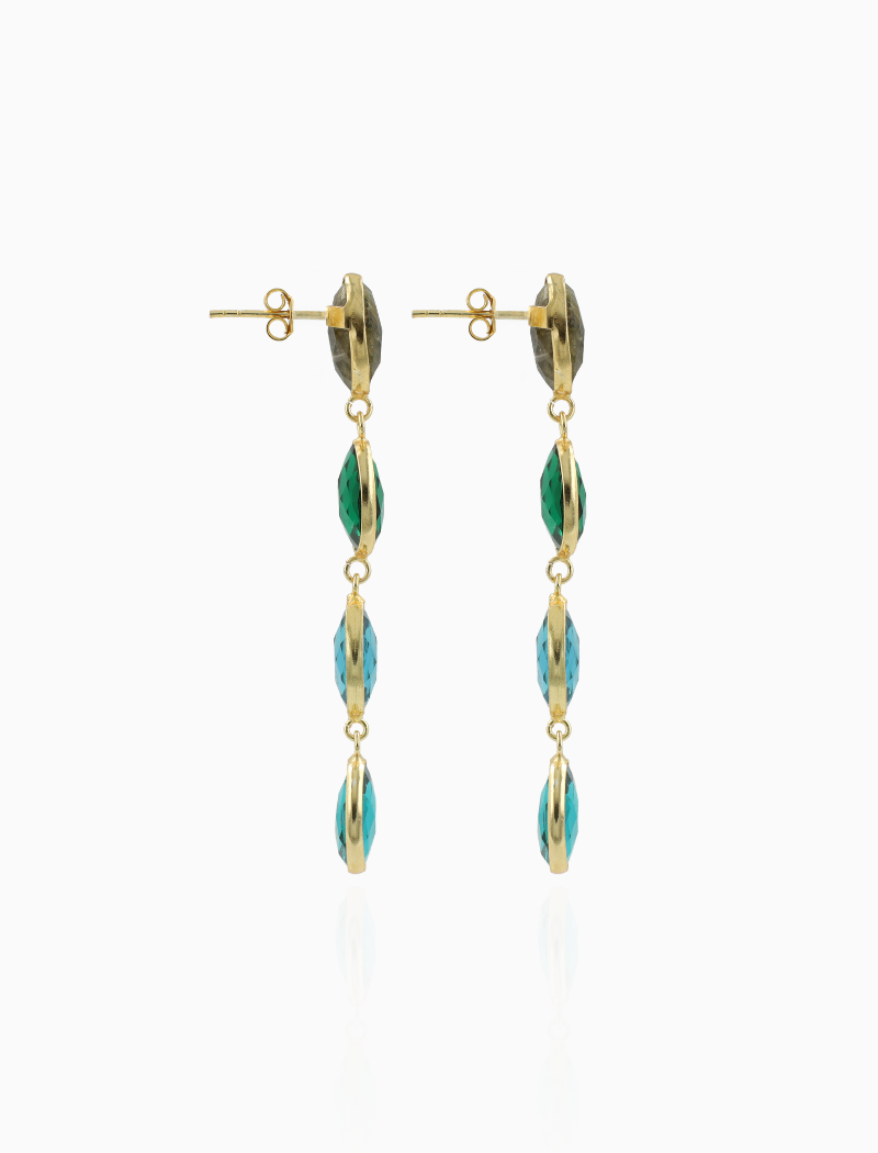 Groene Oorbellen Four Framed Stones with Pin Anya