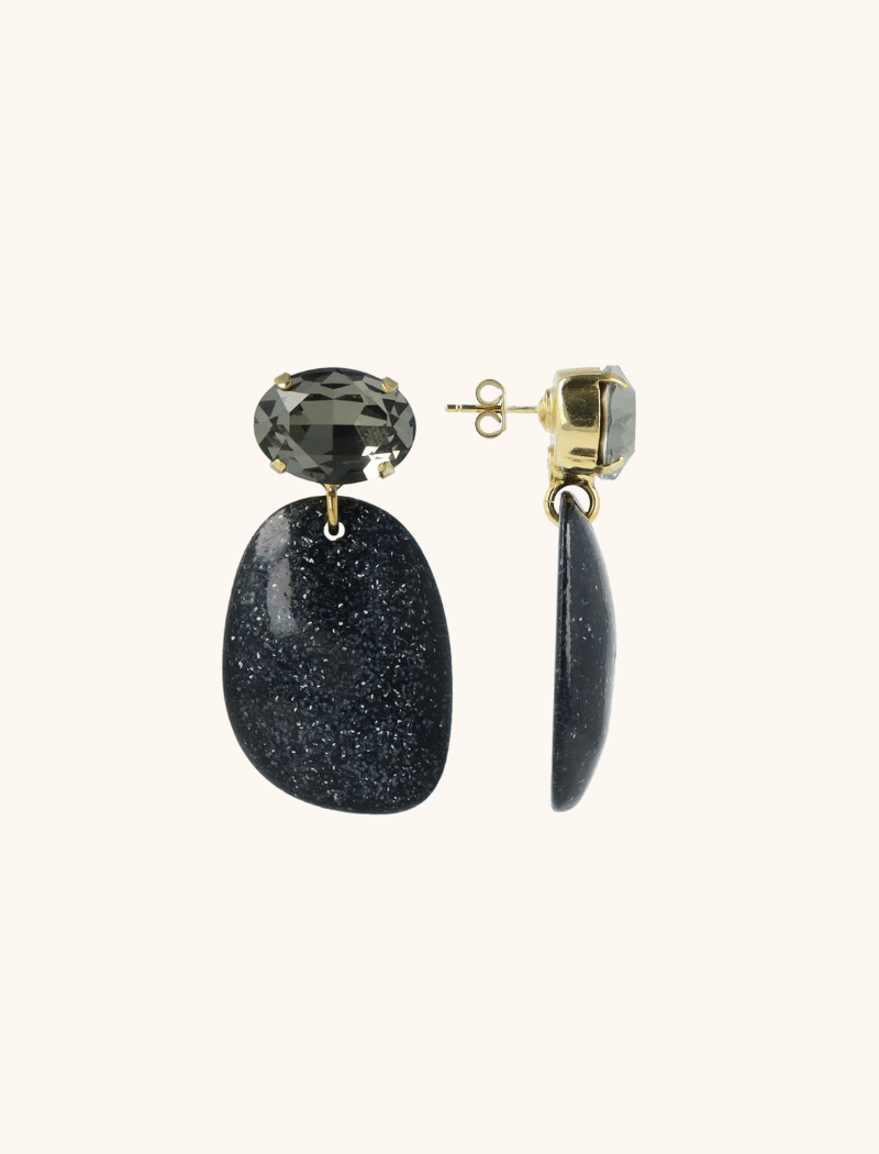 Black Glitter Earrings Little Sara Asymmetrical Oval S