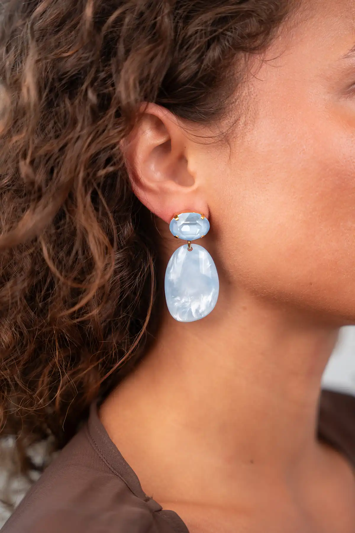 Blauwe Oorbellen Aurora Asymmetric Oval S