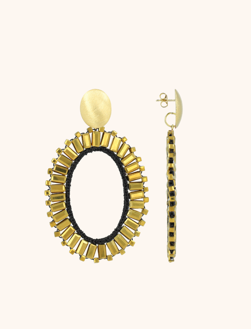 Metallic Gold/Black Earrings Naomi Oval L