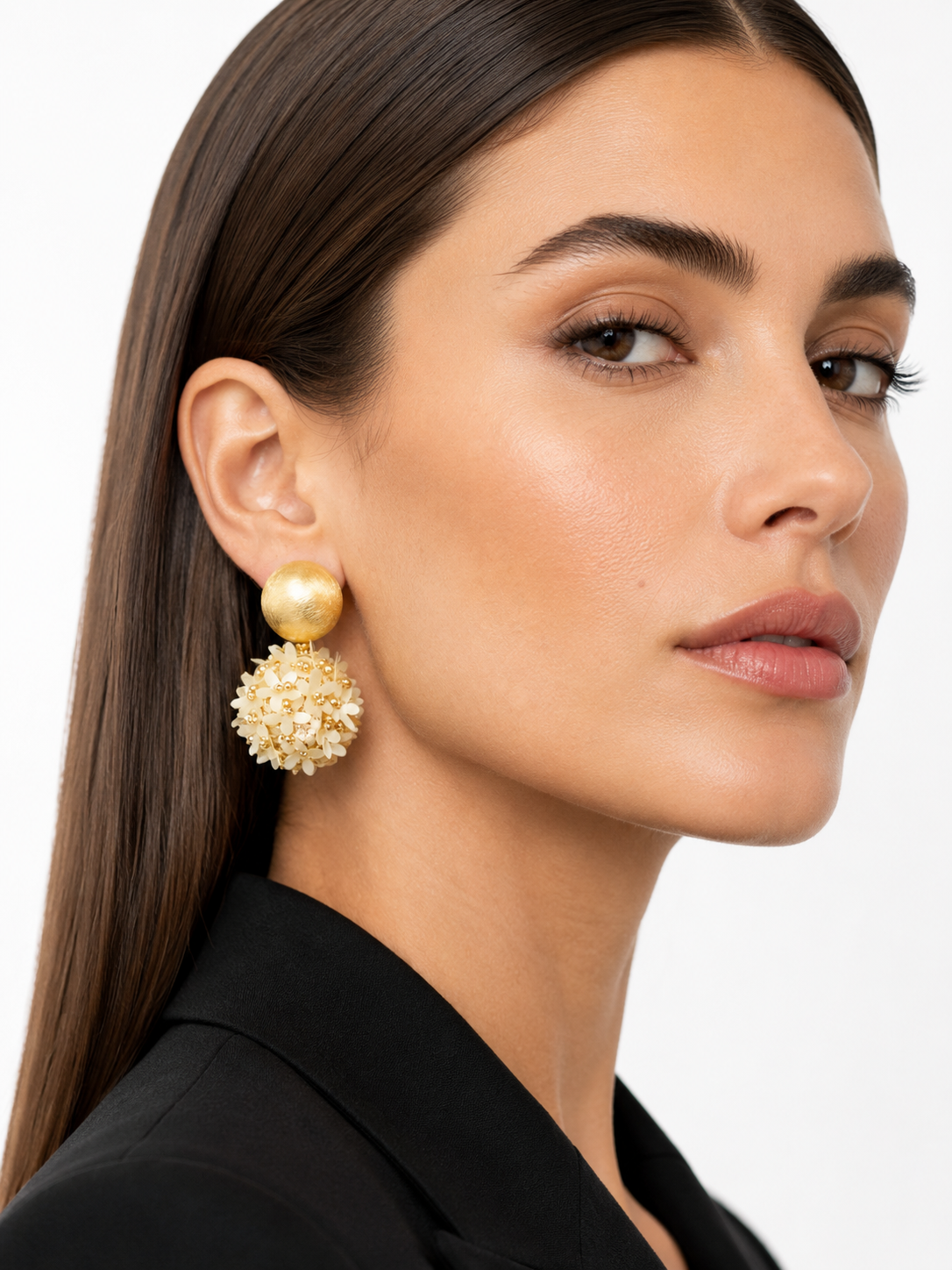 Brass - Gold Sequin Flower Globe M - Champagne