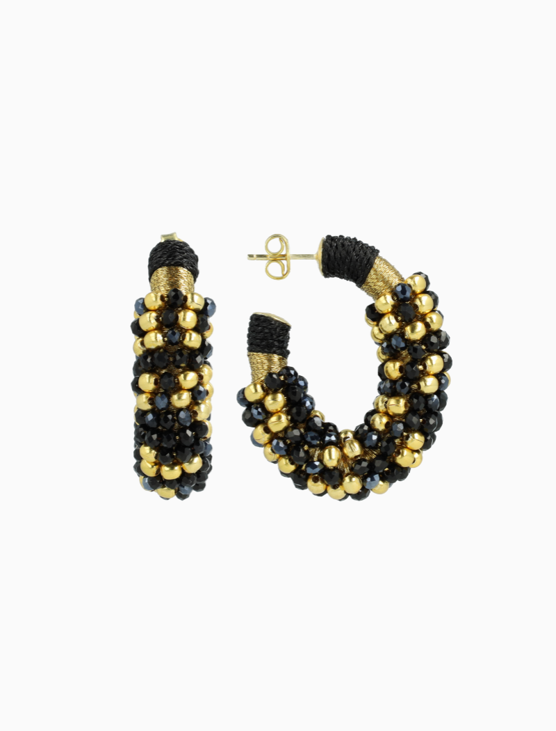 Zwarte Oorbellen Luna Creole Combi Ovaal M