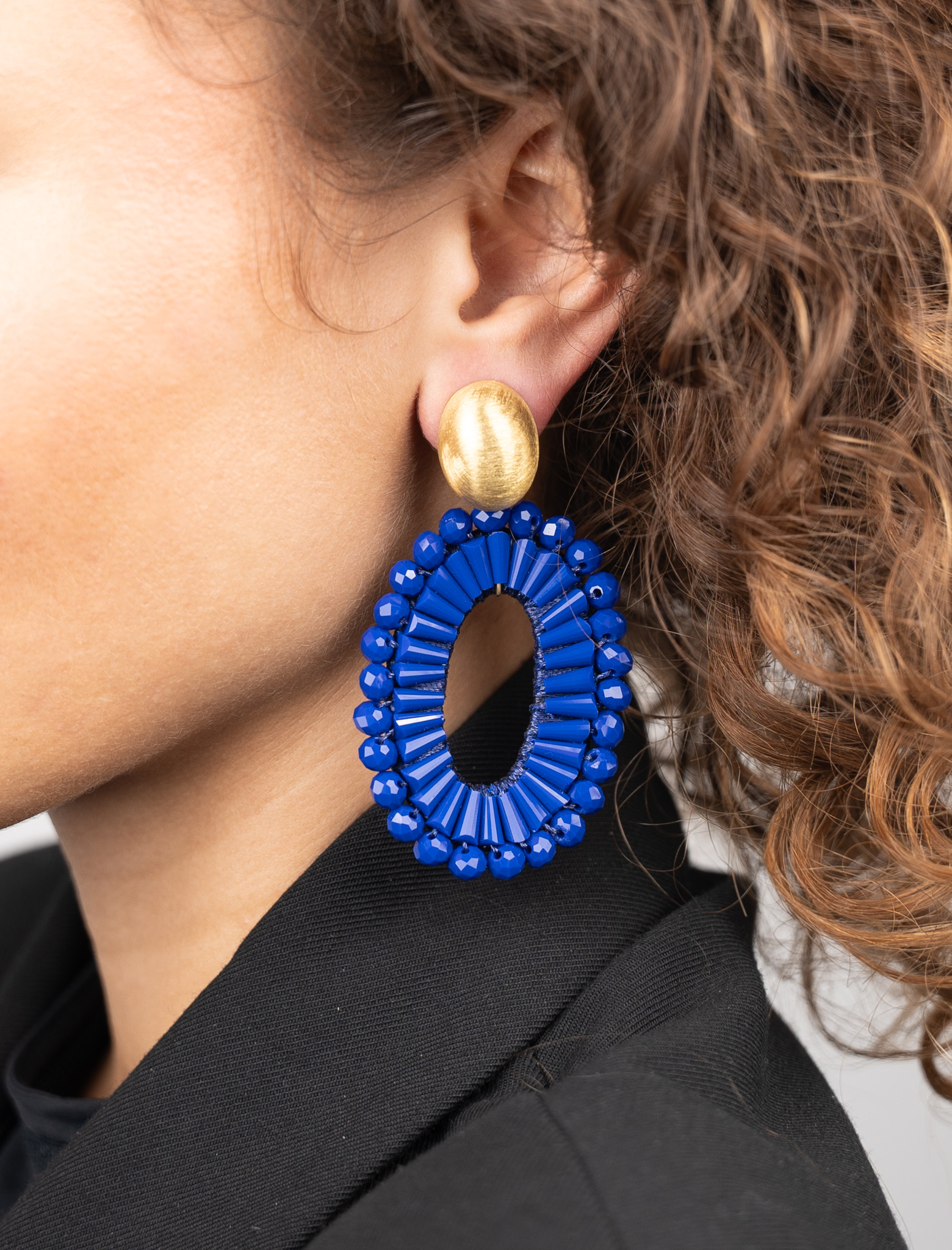 Blue Earrings Open Oval Double Beads Ann-Mary