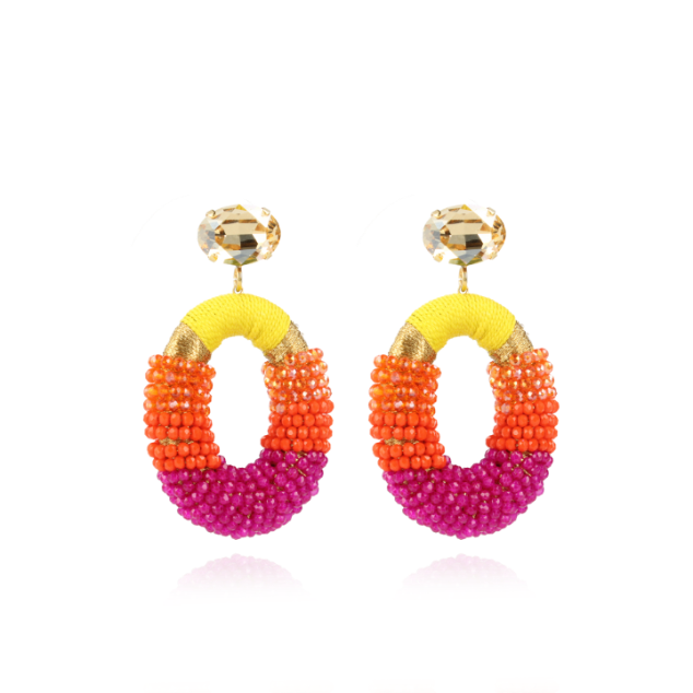 Fuchsia Yellow Earrings Yara Combi Oval L Golden Shadow