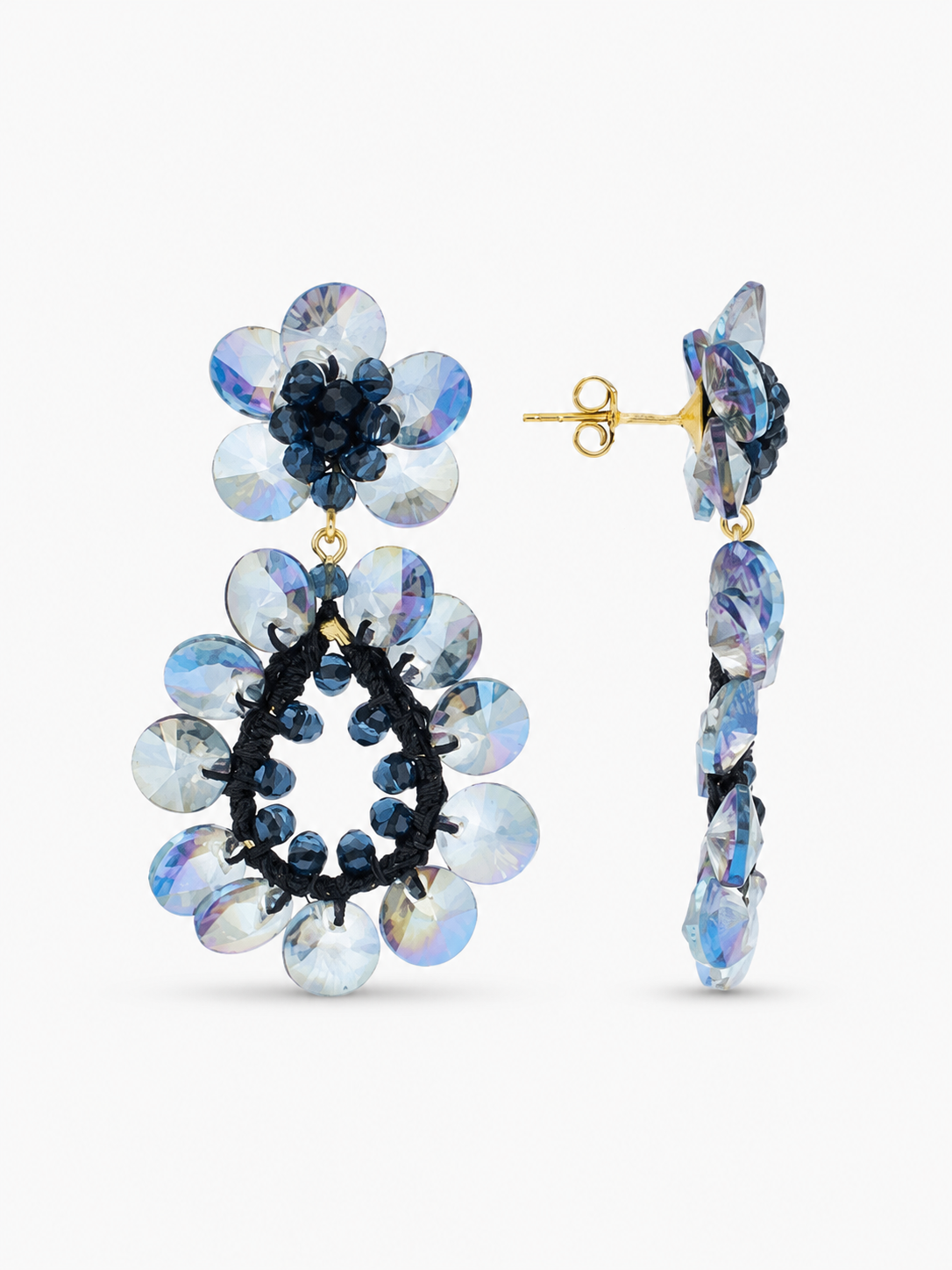 Blue Earrings Flower Double Drop S / M Apollo