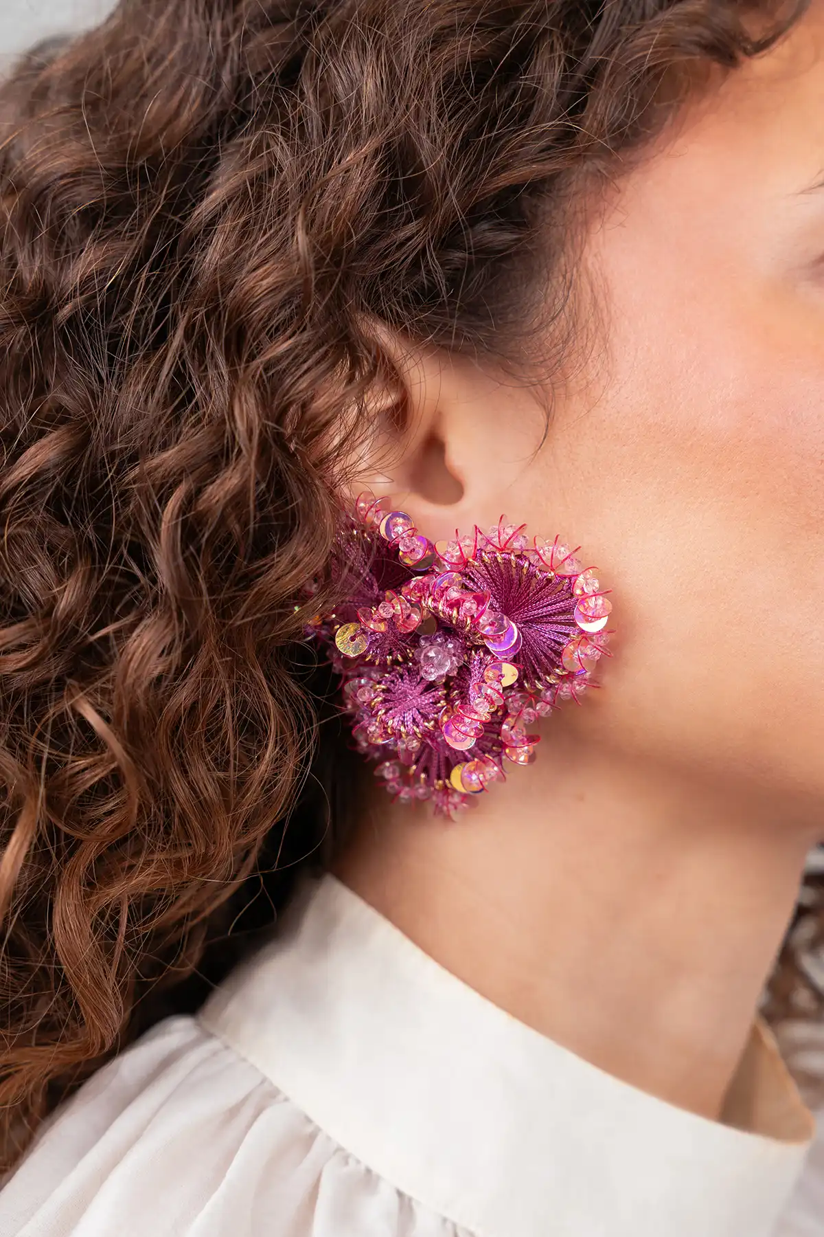 Roze Oorbellen Flower w/ Sequins Clip Earring L Aster