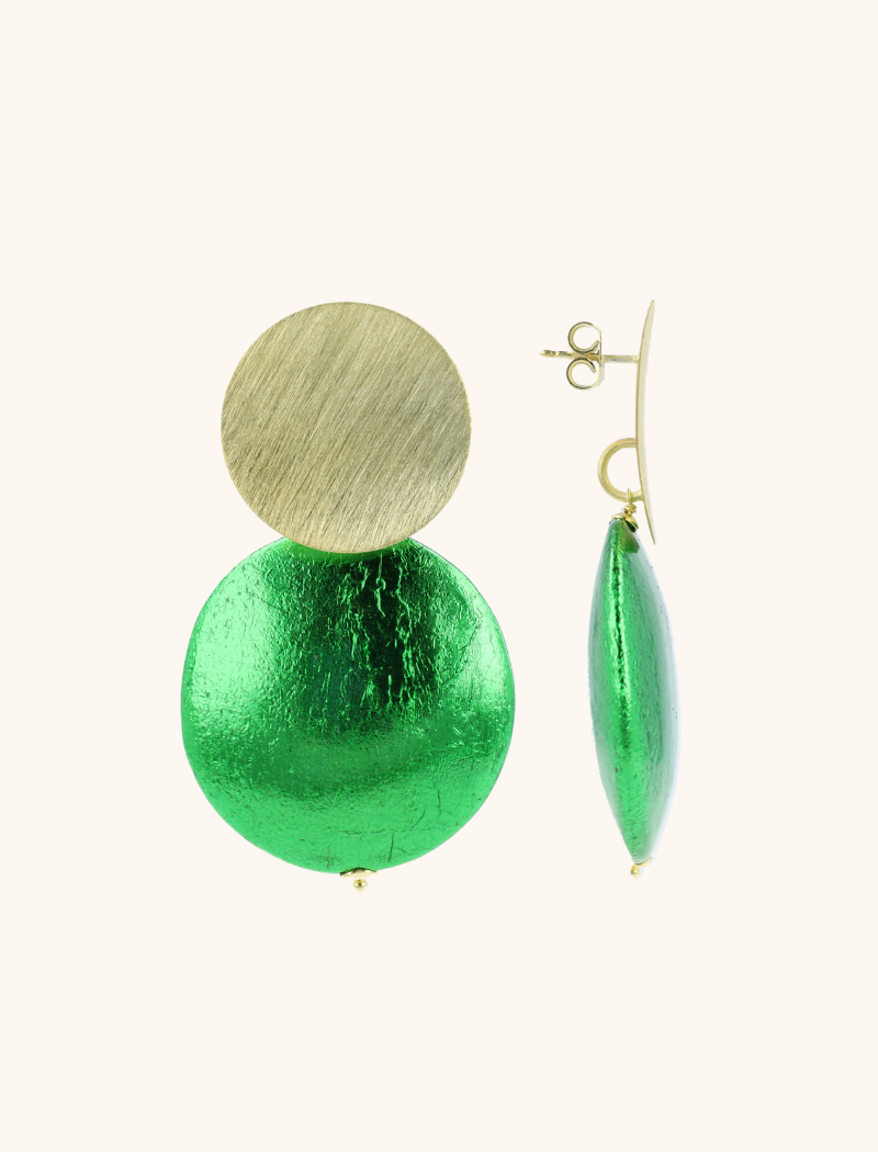 Wooden Earrings Round XL Metallic Green
