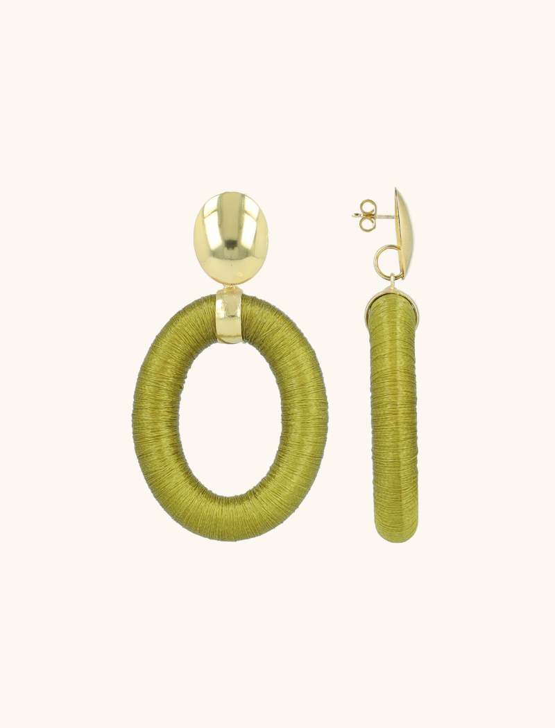 Groene Oorbellen Faye Oval with Bead Threated S
