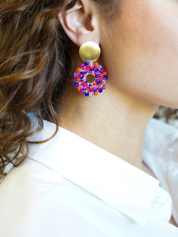 Mixed royal blue earrings Poppy Round S