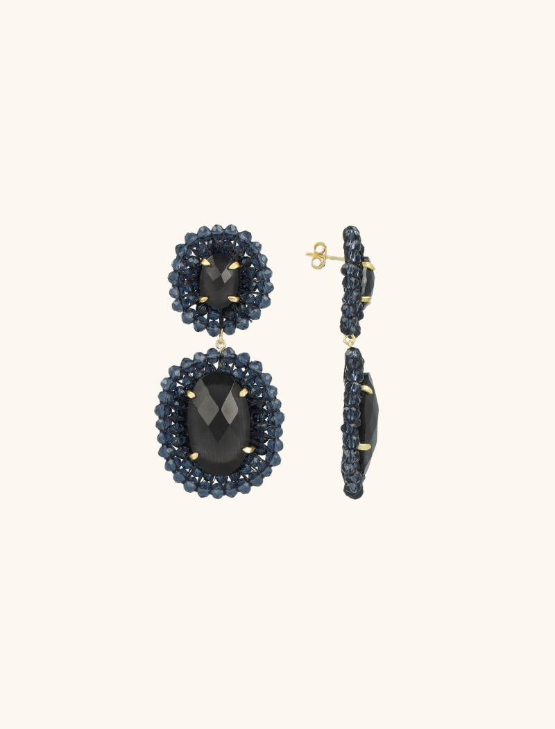 Blauwe Oorbellen Double Beaded Oval Earring Myron