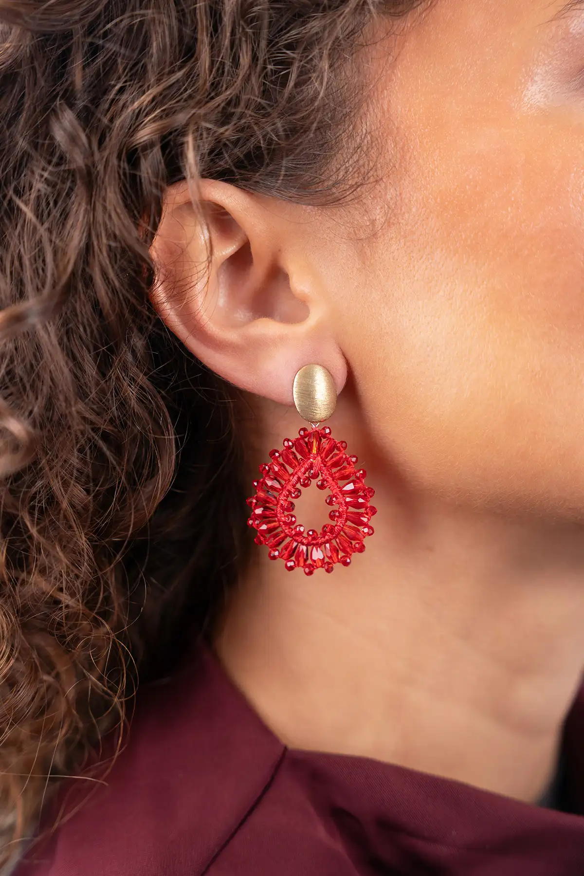 Rode Oorbellen Drop Kristallen Small Robin