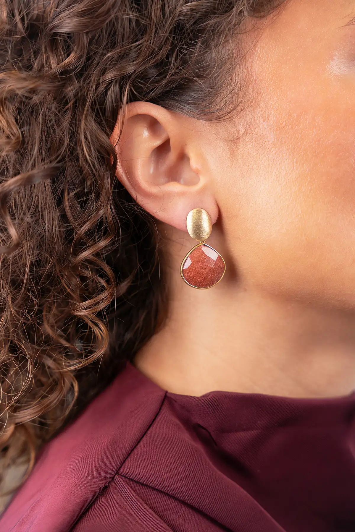 Glitter Rode Oorbellen Round Framed Drop Leni