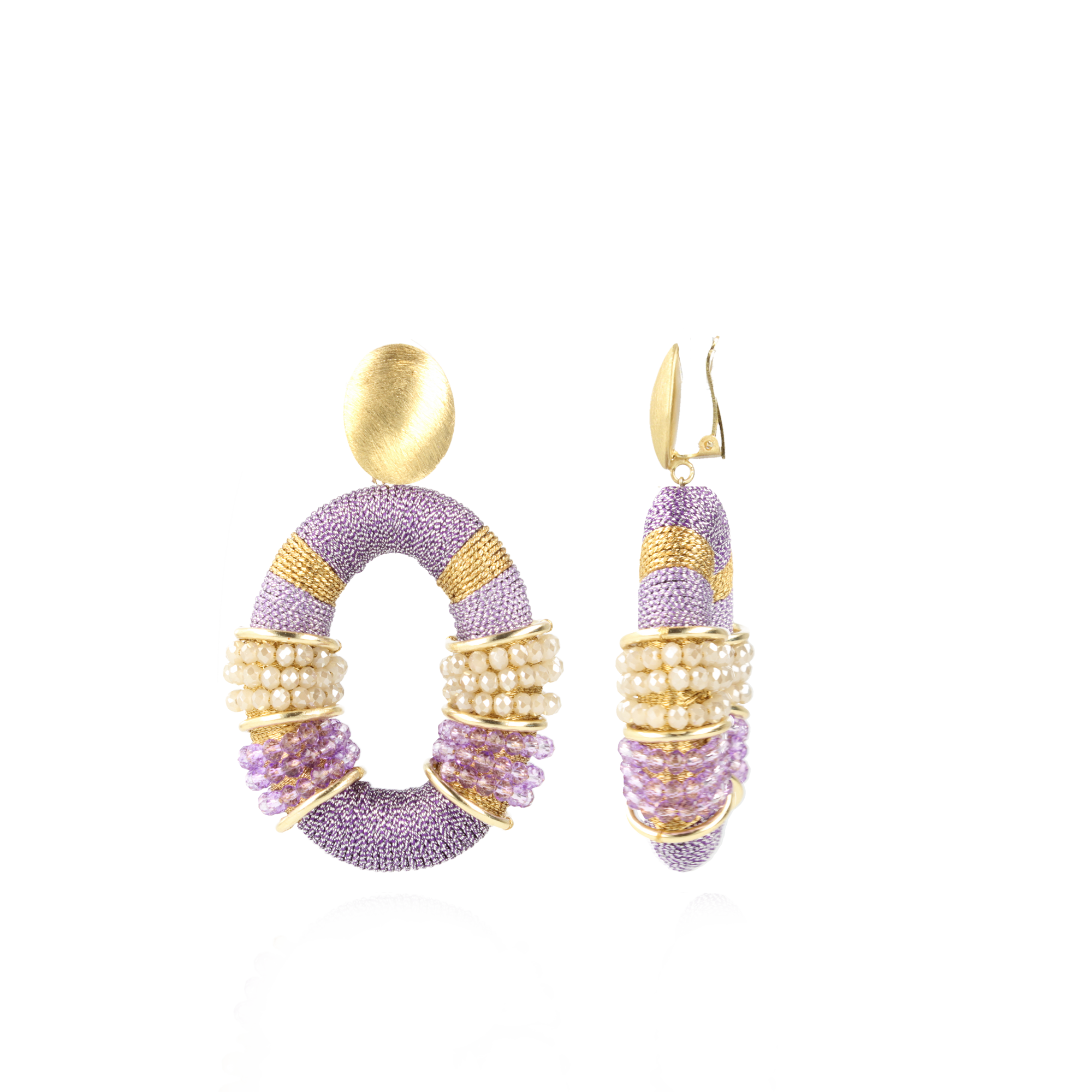 Light Purple Earrings Clip Elle Glassberry Combi Oval Deluxe L 