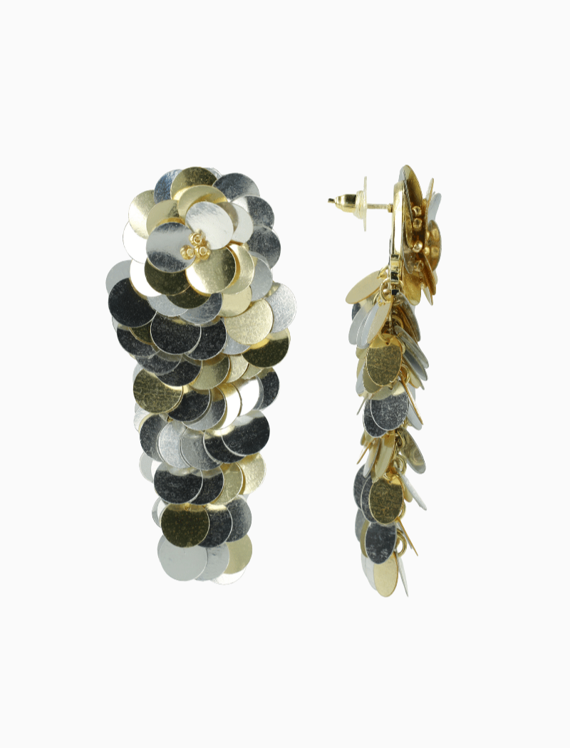 Silber Goldene Sequin Flower Waterfall Ohrringe L