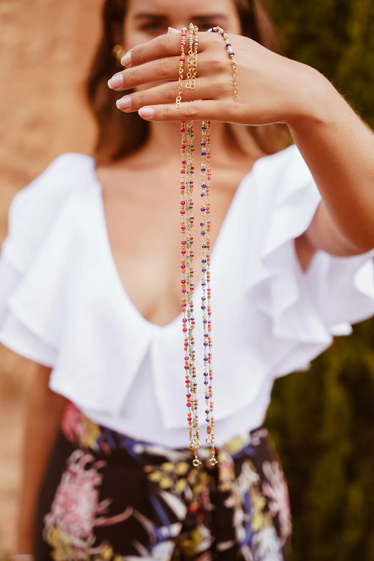 Goudkleurige Ketting Fuchsia/Orange Glasberry S