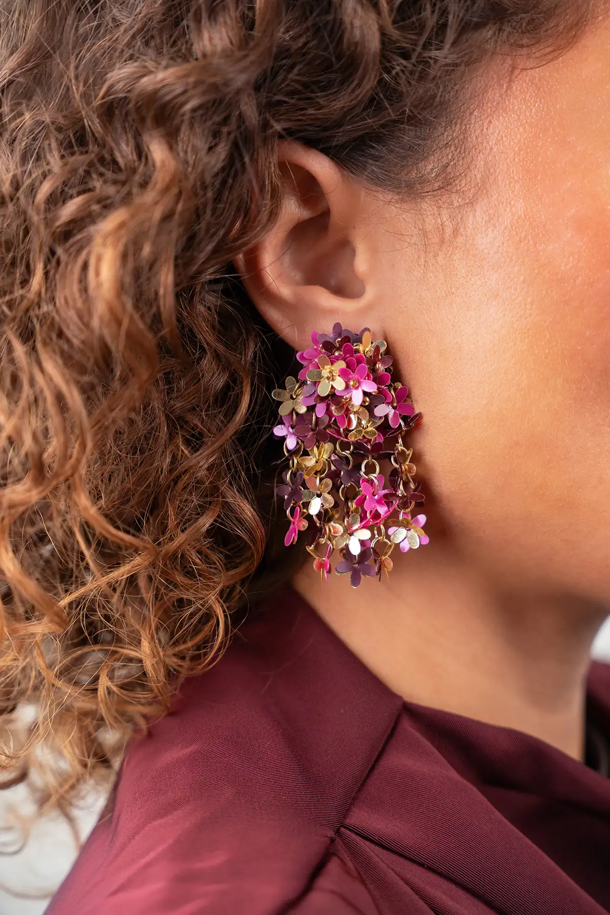 Rode Oorbellen Sequin Flower Rain M Fleur