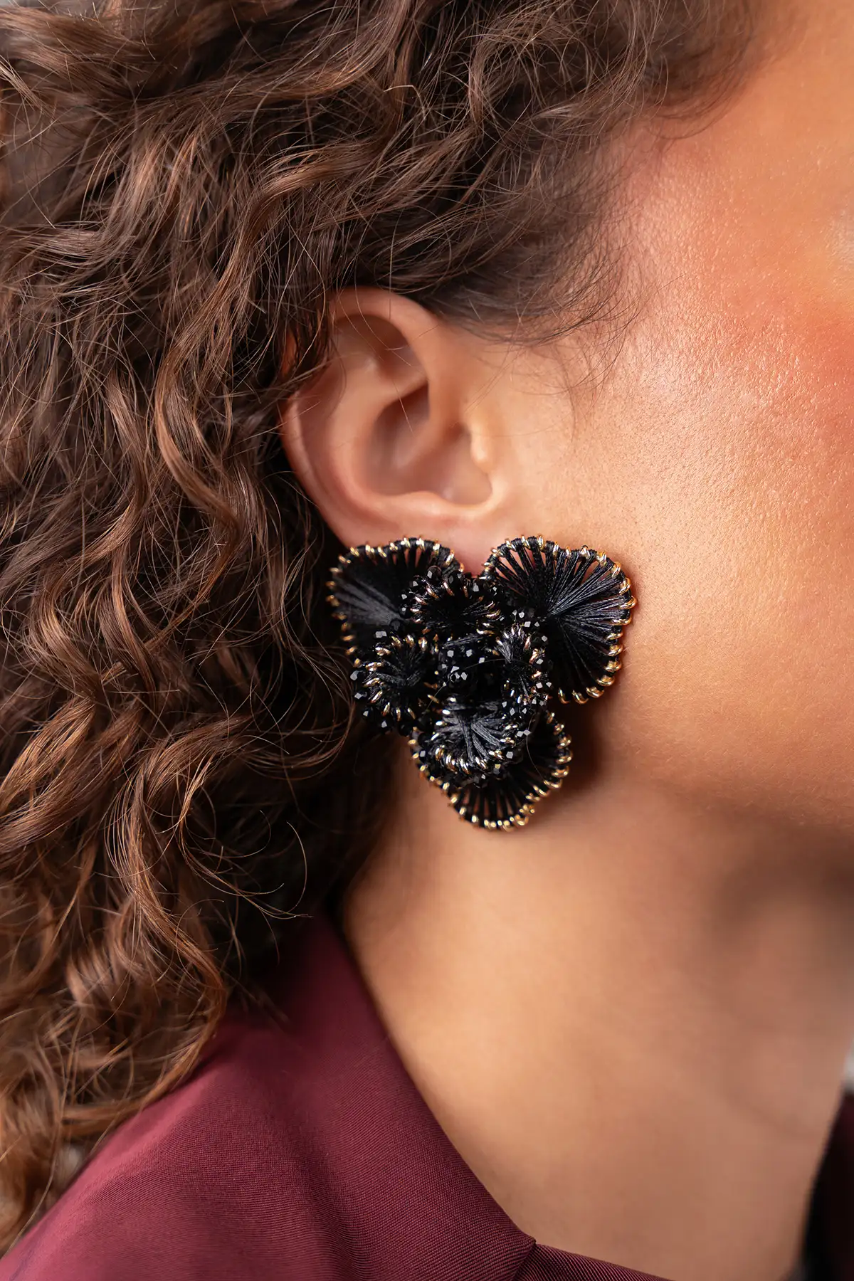 Zwarte Oorbellen Flower Earring L Aster