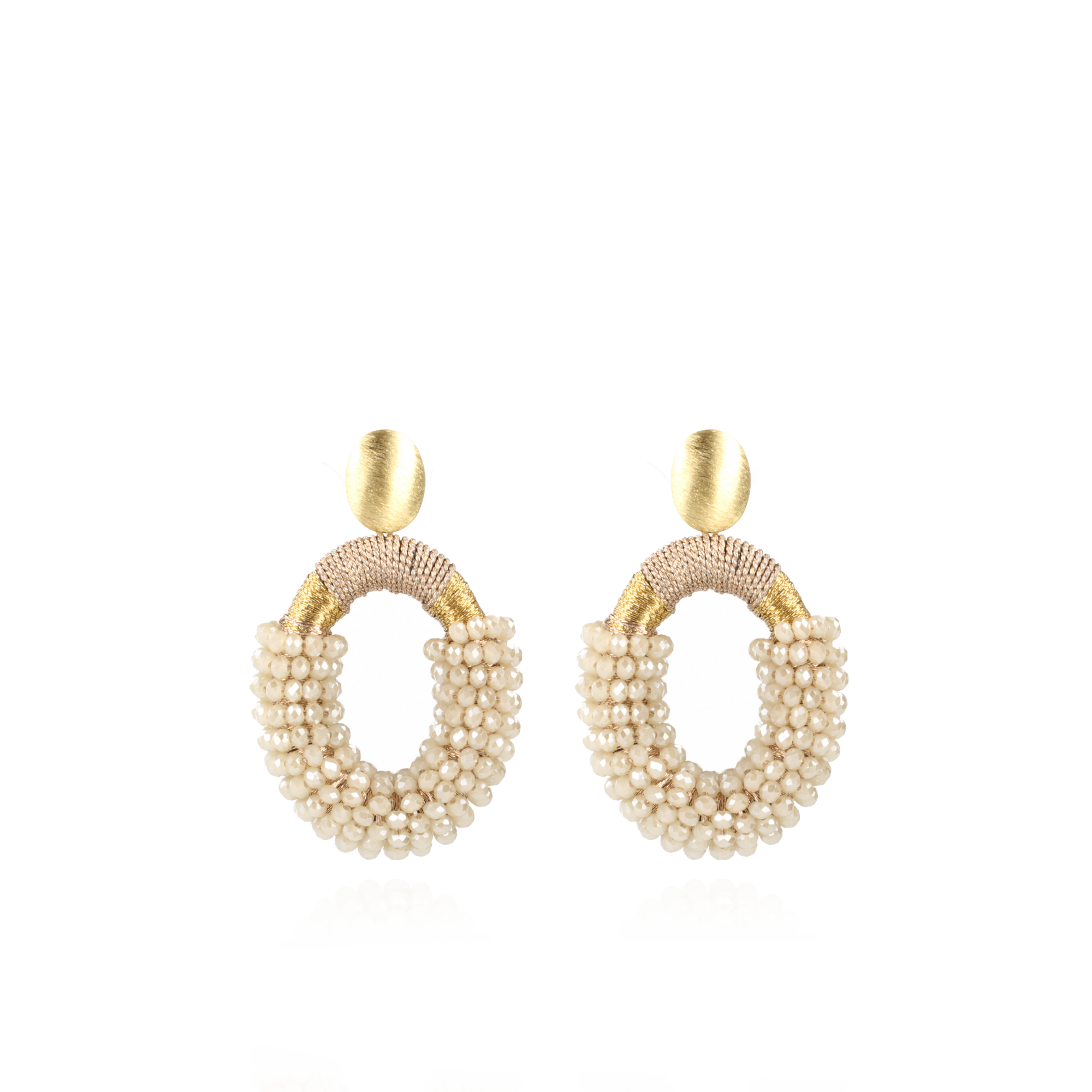 Beige Oorbellen Combi Oval M